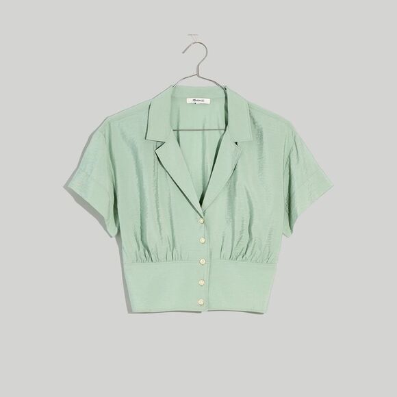 Madewell NWT Drapey Banded Bottom Button-Up Top in the color Pale Celadon in XS - Picture 2 of 2